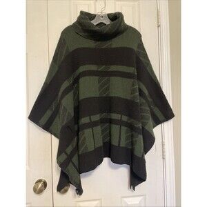 Zoe and Phoebe 1X Green Black Cowl Neck Poncho Sweater Plus Size